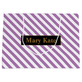Individuelle Name Lila/Weiße Streifen Große Geschenktüte