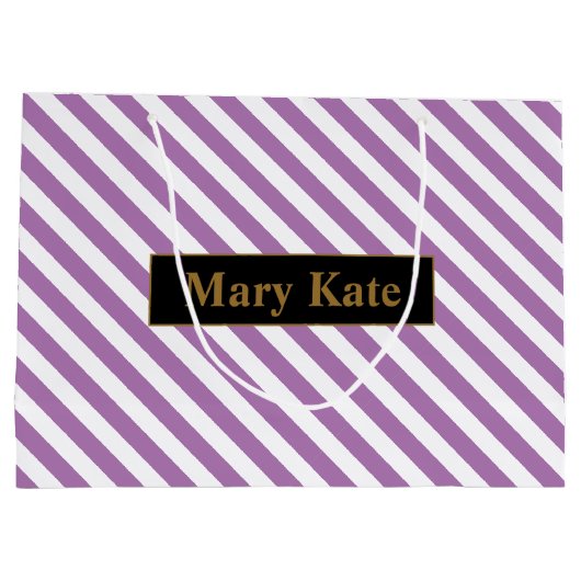 Individuelle Name Lila/Weiße Streifen Große Geschenktüte (Rückseite)