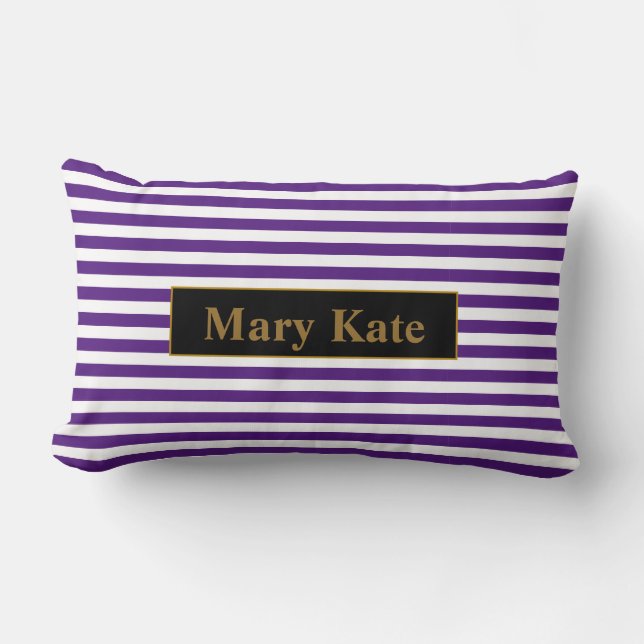 Individuelle Name Lila/Weiße Streifen Lendenkissen (Vorderseite)
