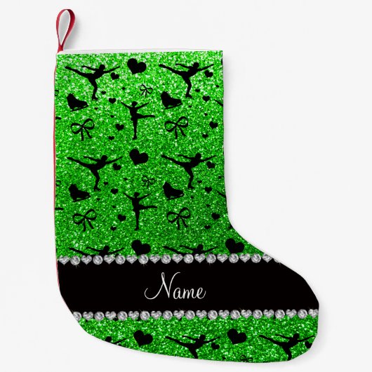 Individuelle Name Limone Green Glitzer Figur Skate Kleiner Weihnachtsstrumpf (Vorderseite)