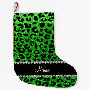 Individuelle Name Limone grüner Glitzer Geparden D Kleiner Weihnachtsstrumpf