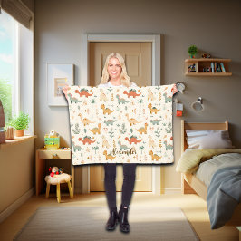Individuelle Name Little Dinosaurier Beige neutral Fleecedecke