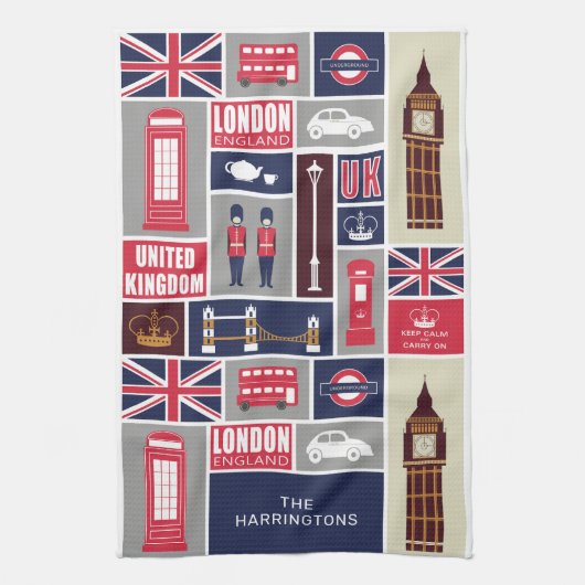 Individuelle Name London UK Icons Geschirrtuch (Vertikal)