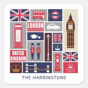 Individuelle Name London UK Icons Quadratischer Aufkleber
