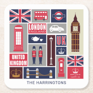 Individuelle Name London UK Icons Rechteckiger Pappuntersetzer