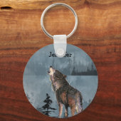 Individuelle Name Lonely Wolf Howling über den See Schlüsselanhänger (Vorderseite)