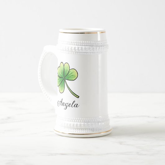 Individuelle Name Lucky Clover St. Patrick's Day Bierglas (Vorderseite Links)