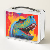 Individuelle Name Lunch Box, farbenfrohe T-Rex Din Metall Brotdose (Rückseite)