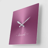 individuelle Name Magenta Metallic Style Acrylic Quadratische Wanduhr (Winkel)