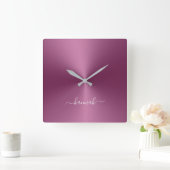 individuelle Name Magenta Metallic Style Acrylic Quadratische Wanduhr (Zuhause)