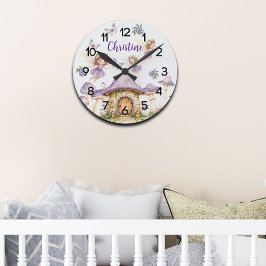 Individuelle Name Magic Fairies Lila Garden Runde Wanduhr