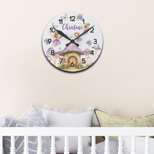 Individuelle Name Magic Fairies Lila Garden Runde Wanduhr