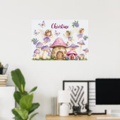 Individuelle Name Magic Fairies Pink Mushrooms Poster (Heimbüro)