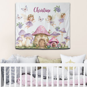 Individuelle Name Magic Fairies Pink Mushrooms Wandteppich