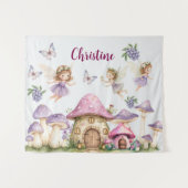 Individuelle Name Magic Fairies Pink Mushrooms Wandteppich (Vorderseite (Horizontal))