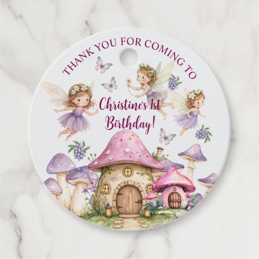 Individuelle Name Magic Fairies Rosa Pilze Geburts Geschenkanhänger (Vorderseite)