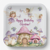 Individuelle Name Magic Fairies Rosa Pilze Geburts Pappteller (Vorderseite)