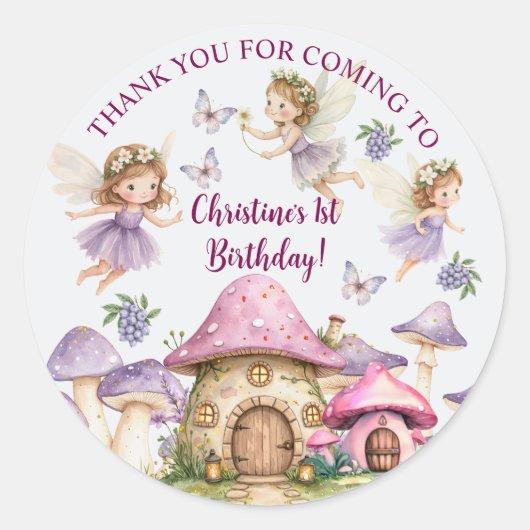 Individuelle Name Magic Fairies Rosa Pilze Geburts Runder Aufkleber (Vorderseite)