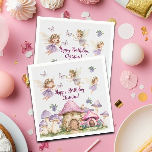 Individuelle Name Magic Fairies Rosa Pilze Geburts Serviette