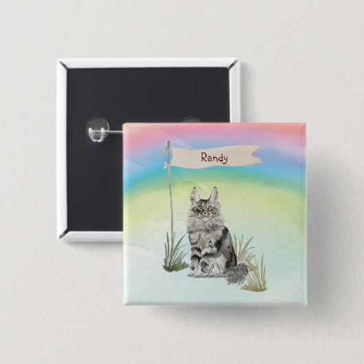 Individuelle Name Maine Coon Cat Pet Button (Vorne & Hinten)