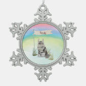 Individuelle Name Maine Coon Cat Pet Schneeflocken Zinn-Ornament (Vorderseite)