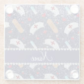 Individuelle Name Marine blaue Glitzer Krankenschw Glasuntersetzer (Rückseite)