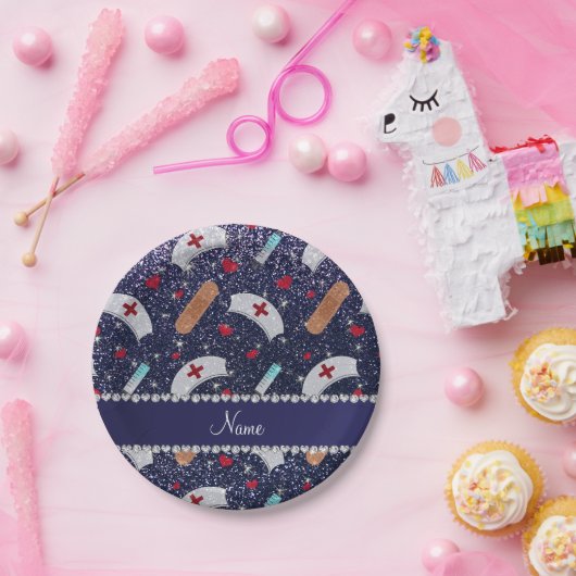 Individuelle Name Marine blaue Glitzer Krankenschw Pappteller (Party)