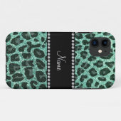 Individuelle Name Meeresfrüchte-Grün Glitzer Leopa Case-Mate iPhone Hülle (Rückseite (Horizontal))