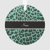 Individuelle Name Meeresfrüchte-Grün Glitzer Leopa Ornament (Rückseite)