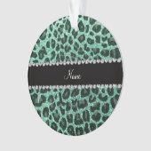 Individuelle Name Meeresfrüchte-Grün Glitzer Leopa Ornament (Vorderseite)