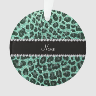 Individuelle Name Meeresfrüchte-Grün Glitzer Leopa Ornament