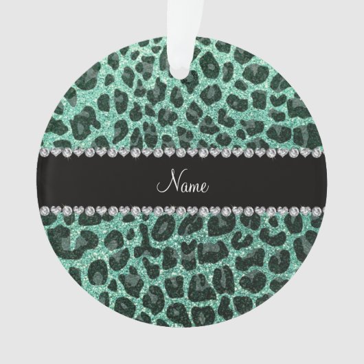 Individuelle Name Meeresfrüchte-Grün Glitzer Leopa Ornament (Vorderseite)