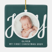 Individuelle Name Mein erstes Foto Grün Keramikornament (Rückseite)