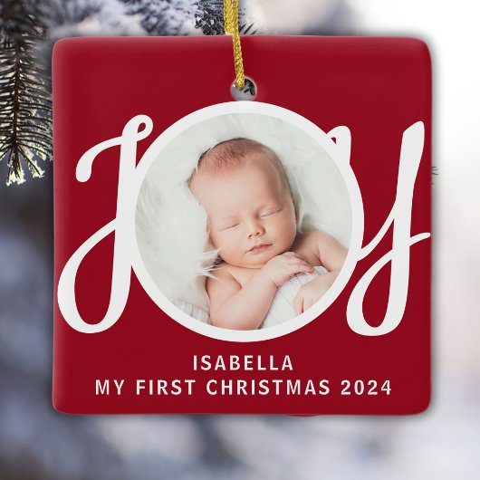 Individuelle Name Mein erstes Weihnachts-Foto Red  Keramikornament
