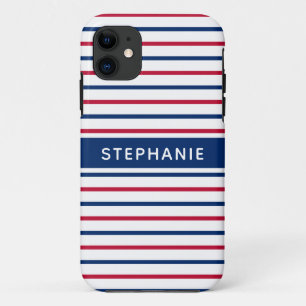 Individuelle Name Minimalistisch Rot und Blau Stre Case-Mate iPhone Hülle
