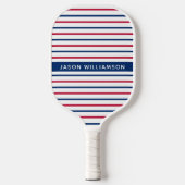 Individuelle Name Minimalistisch Rot und Blau Stre Pickleball Schläger (Vorderseite)