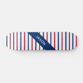 Individuelle Name Minimalistisch Rot und Blau Stre Skateboard (Horizontal)