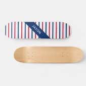 Individuelle Name Minimalistisch Rot und Blau Stre Skateboard (Horizontal)
