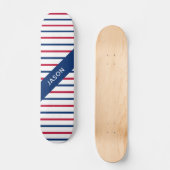 Individuelle Name Minimalistisch Rot und Blau Stre Skateboard (Vorderseite)