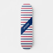 Individuelle Name Minimalistisch Rot und Blau Stre Skateboard (Vorne)
