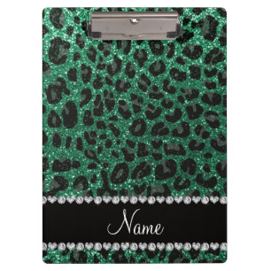 Individuelle Name Minze grün Glitzer Leoparden dru Klemmbrett