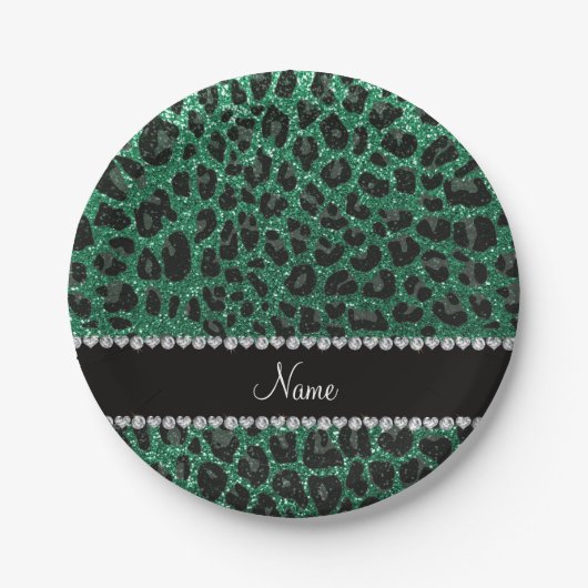 Individuelle Name Minze grün Glitzer Leoparden dru Pappteller (Vorderseite)