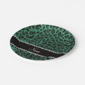 Individuelle Name Minze grün Glitzer Leoparden dru Pappteller (Schrägansicht)