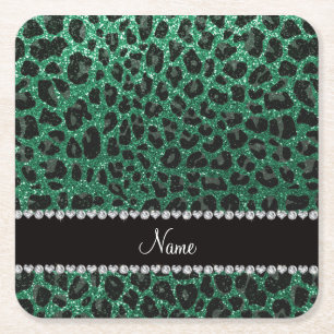 Individuelle Name Minze grün Glitzer Leoparden dru Rechteckiger Pappuntersetzer