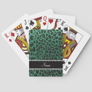 Individuelle Name Minze grün Glitzer Leoparden dru Spielkarten