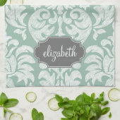 Individuelle Name Minze und Grau Damask Geschirrtuch (Gefaltet)