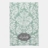 Individuelle Name Minze und Grau Damask Geschirrtuch (Vertikal)
