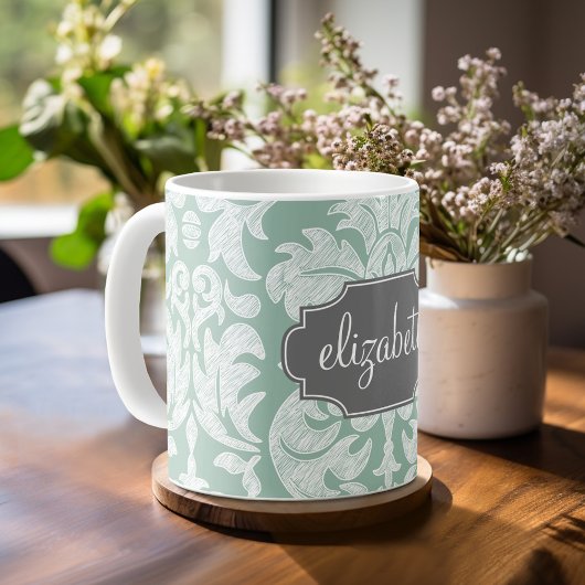 Individuelle Name Minze und Grau Damask Kaffeetasse