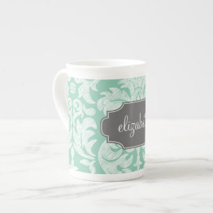 Individuelle Name Minze und Grau Damask Porzellantasse