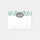 Individuelle Name Minze und Grau Damask Post-it Klebezettel (Vorderseite)